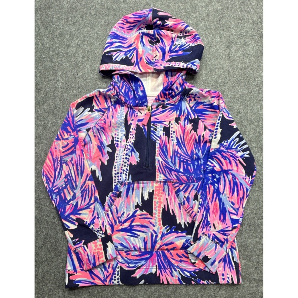 Lilly Pulitzer Girls S 4-5 Skipper Popover Hoodie You Me and Giraffe Pink Blue